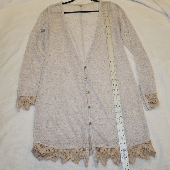 Free People Cardigan Boho Cottagecore Linen Blend Button Front Sweater Women's S - Picture 3 of 11